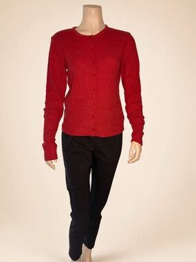 GAP Red Waffle Knit Button Cardigan